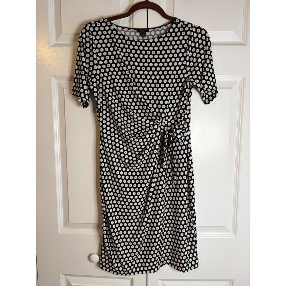 Ann Taylor Factory Petite Faux Wrap Dress Black White Floral Daisy Size Small